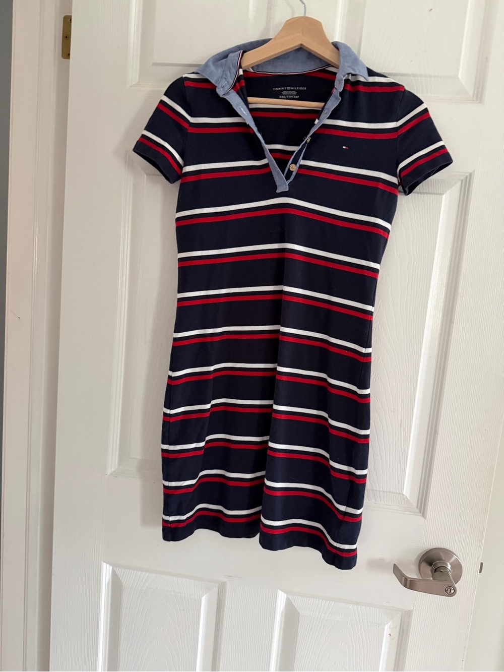 Tommy Hilfiger Navy, White & Red Striped Polo Mini Dress